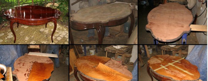 Renowacja stolika - wymiana forniru na blacie-slider